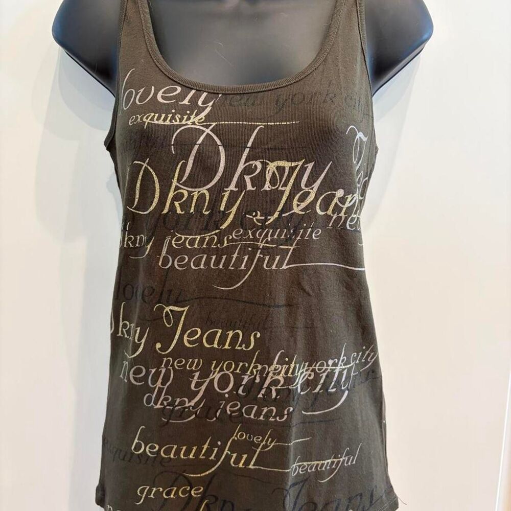 Vintage Y2K 2000s DKNY green tank with dkny graphic print size medium